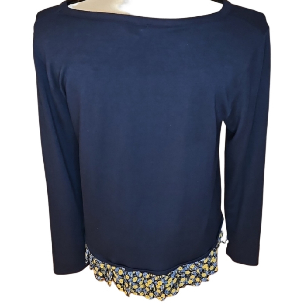 J Crew 3/4 Sleeve Shirt with Floral Trim - Picture 6 of 11